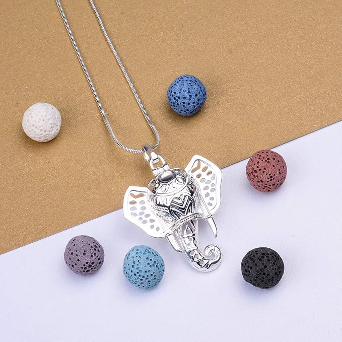 INFUSEU Elephant Gifts for Women Essential Oil Necklace Aromatherapy Pendant Scent Diffuser Lava Rock Stone Stash Cage