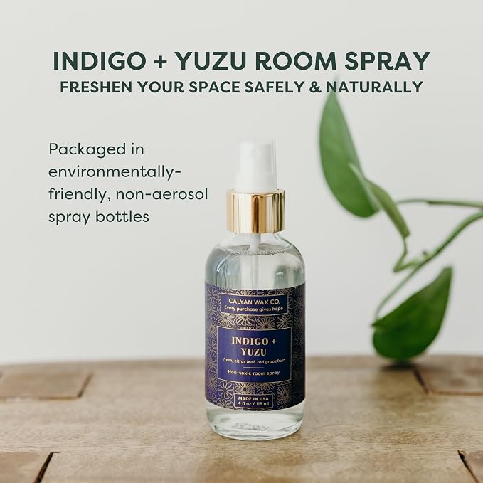 Calyan Wax Co. Indigo & Yuzu Room Spray - Clean Air Freshener - Natural Room Deodorizer - Air Freshener Spray for Home - 4 fl oz