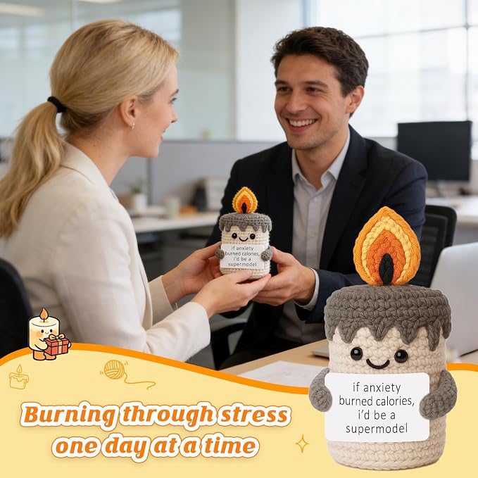 Funny Gifts for Women Men, Handmade Crochet Candle Decor, Sarcastic Anxiety Relief Presents for Friends Coworkers, Cute Office Desk Accessories, Gag Gift for Adults, Humorous Decor