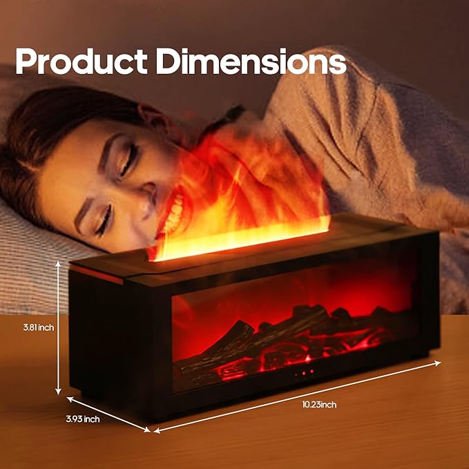 Essential Oil Diffuser Flame Colorful Water Vapor Fireplace Diffusers Fire Humidifier for Aromatherapy Aroma Therapy Machine (Black Fireplace (Long Version)