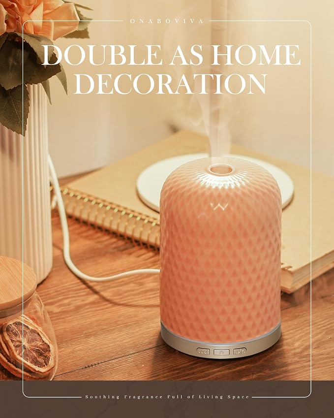 Essential Oil Diffuser - 2.4MHz Ultrasonic Ceramic Diffuser with Pulse/Continuous Mist & Night Light, Waterless Auto-Off, Silent Aromatherapy Diffuser for Home, Office, Yoga, Spa, Gifts & Home Decor.