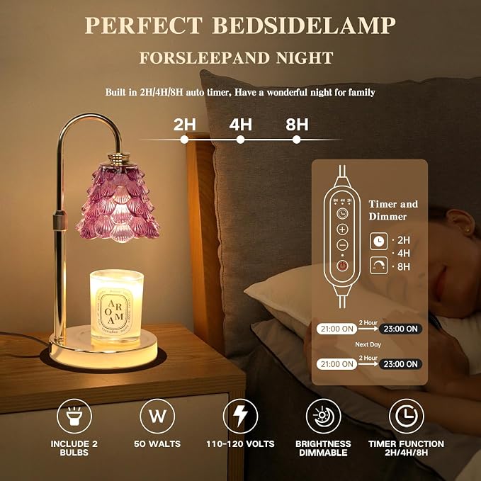 GEEZO Fragrance Candle Warmer Lamp，Electric Candle Warmer with Timer & Dimmer，Mom Christmas Birthday Gifts for Women, House Warming Gifts New Home Bedroom Decor