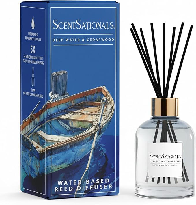 ScentSationals Water-Based Reed Diffuser - Deep Water & Cedarwood - 5 FL OZ Aromatherapy Reed Diffuser