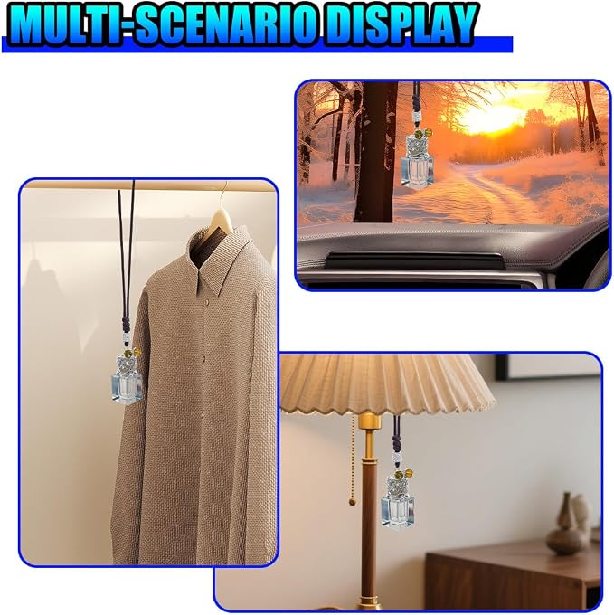 Hanging Car Essential Oil Diffuser Bottle, Crystal Block Car Rear View Mirror Charm, 8 ml Empty Glass Bottle Pendant, Elegant Auto Interior Decoration Accessories (Block)