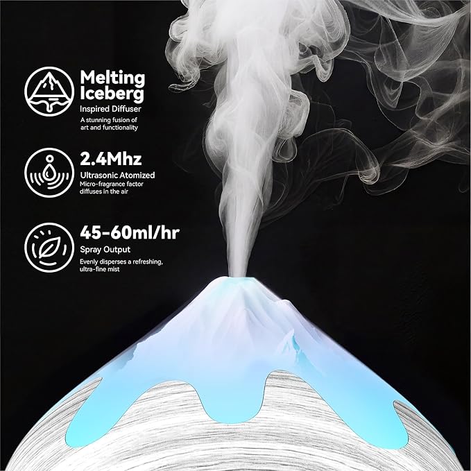 500ML Essential Oil Diffuser, Large Aromatherapy Diffuser with Remote Control, Air Diffusers for Home Office Room, Fragrance Humidifier with 7 Color LED & 2 Mist Mode, Glacier White