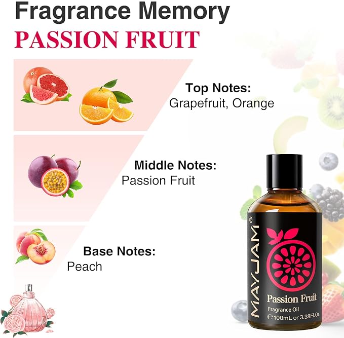 MAYJAM 100ML/3.38FL.OZ Passion Fruit Fragrance Oils with Glass Dropper, Essential Oils for Diffusers for Home, Long Lasting Scented Oils for Diffusers Soap Candle Making