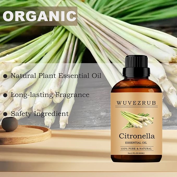 Citronella Essential Oil, 60ML Pure and Natural for Aromatherapy Diffuser - 2 Fl Oz