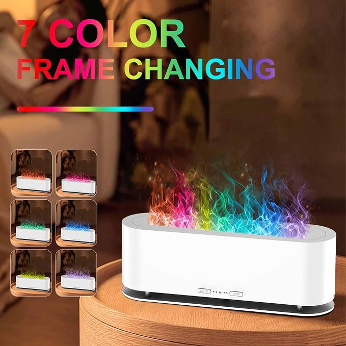 Upgraded Flame Fire Diffuser Humidifier, 7 Colors Changing Oil Diffuser, Ultra-Quiet Aroma Essential Oils Aromatherapy Diffusers for Large Room, Bedroom, Office(200ml Auto Off,Timeable,12Hrs)