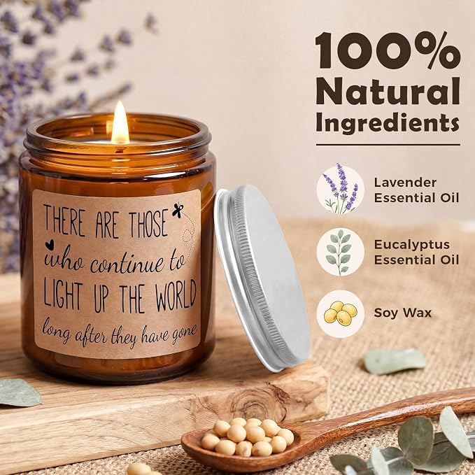 MULCHUM Lavender Scented Candle, Memorial Gift for Loss of Loved One, Relaxing Natural Soy Wax Jar Candle for Sympathy Gift Stress Relief, 7oz 45 Hours Long Lasting Burn