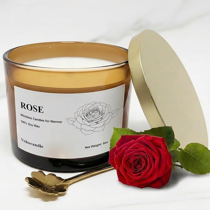 VOHO Rose Wickless Candles for Candle Warmer Lamp, 9oz Soy Candle with Stirring Spoon & Lid, Wickless Rose Aroma Ideal for Candle Lamp, Candles Gifts for Women Mothers Day Birthday Home