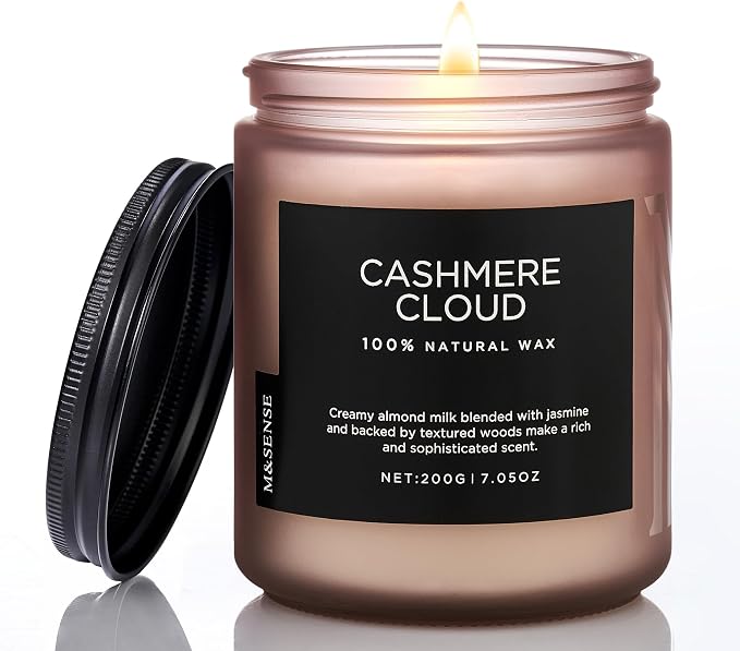 M&SENSE Creamy Almond Milk Scented Candles, Organic Natural Soy Wax Clean Non Toixc 7.05oz 50 Hour Slow Burning Candle for Bedroom Kitchen Home Decor, Housewarming Gifts for Women Men