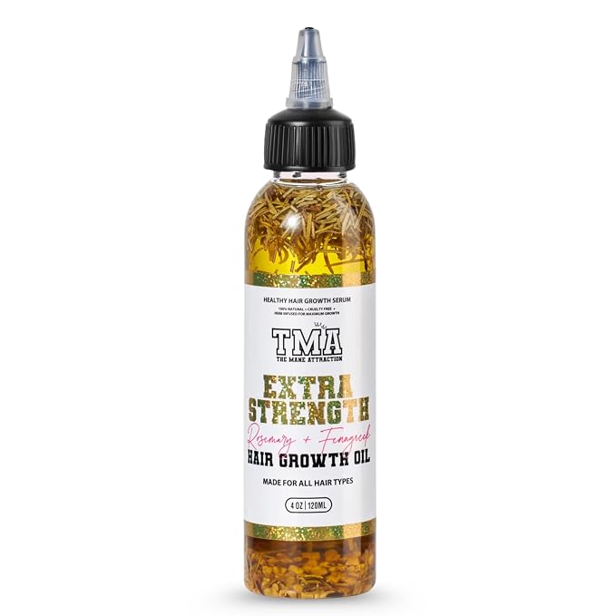 The Mane Attraction Extra-Strength Herbal Hair Growth Oil, Rosemary & Fenugreek Blend, Castor & Vitamin E Infusion, Scalp-Nourishing for All Hair Types, 4 Fl Oz