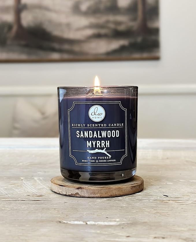 DW Home Sandalwood Myrrh Scented Candle for Home, 15 oz, Large Double Wick Candle Jar, Up to 56H Burn Time, Luxury Scented Candle for Relaxation, Gifting, Home Decor