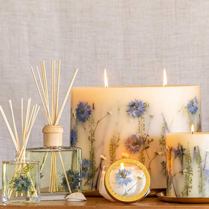 Rosy Rings Sea Salt Mist Accent Diffuser, Single Piece, 4 oz Last 4-6 Months Small Glass Reed with Floral Embedded Flowers Coastal Aroma, Bathroom Bedroom Livingroom Spa Decor Luxury Gift