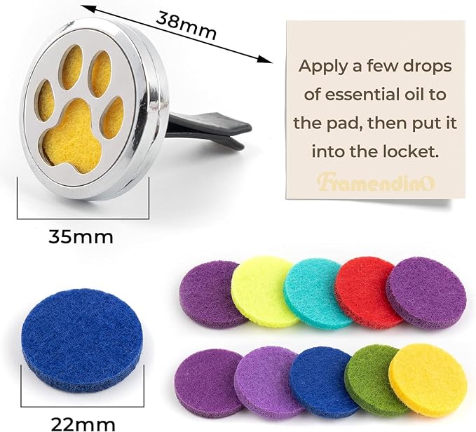 Framendino, 2 Pack Dog Paw Print Locket for Essential Oil Diffuser with 20 Felt Refill Pads