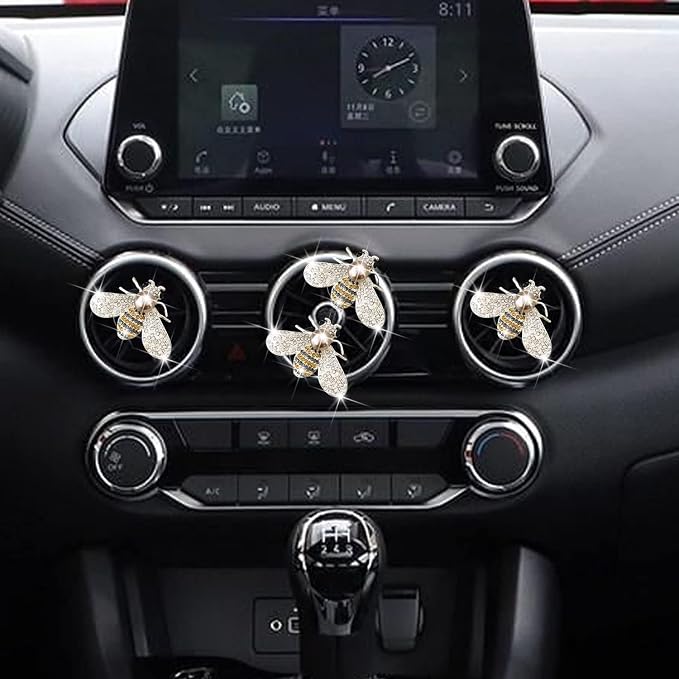 4 Pcs Bling Bee Air Vent Clips, Crystal Bee Car Air Fresheners + Sunflower Mask Hook