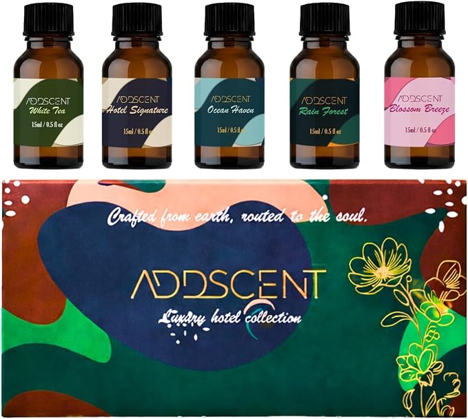 Luxury Aroma Oil for Diffusers – White Tea, Rain Forest, Hotel Signature, Ocean Haven, Harmony, Citrus Delight, Blossom Breeze – Home & Spa Fragrance Oils (Pack of 5)