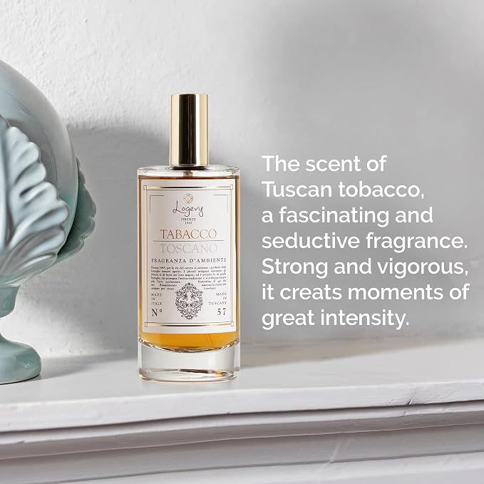Logevy Firenze 1965 Tabacco Toscano – Tuscan Tobacco Luxury Home Fragrance Spray from Master Perfumer in Italy with Sweet Musky Notes to Captivate The Senses & Enliven Any Room – 100ml