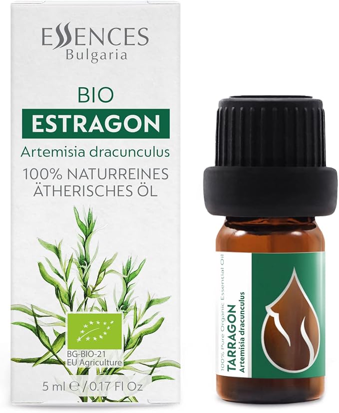 Essences Bulgaria Organic Tarragon Essential Oil 1/6 Fl Oz | 5ml | Artemisia dracunculus | 100% Pure and Natural | Undiluted | Therapeutic Grade | Family Owned Farm | Steam-Distilled | Non-GMO | Vegan