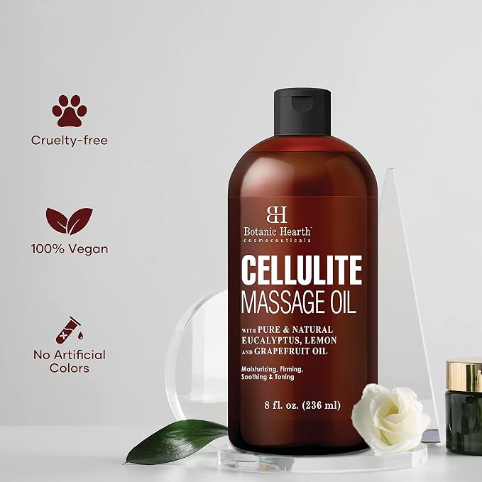 Botanic Hearth Cellulite Massage Oil 8 Fl Oz| Refreshing, Relaxing Massage Oils for Muscle Relaxing & Joint Comfort | Made with Natural Oils | for All Skin Types, for Men & Women