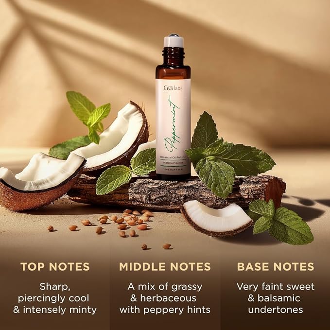 Gya Labs Peppermint Essential Oil Roll On - 0.34 Fl Oz - Travel Size Roller for Camping, Skin, Aromatherapy Relief, Convenience