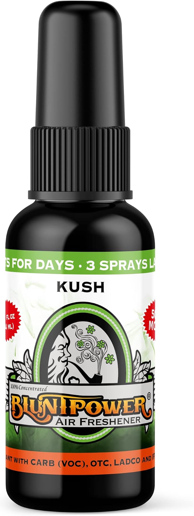 BluntPower (Kush, 1 Pack) Concentrated Air Freshener for Room and Car Spray - Oil-Based Diffuser Spray Bottle - Long-Lasting Bathroom Spray, Car Freshener, & Odor Eliminator Spray