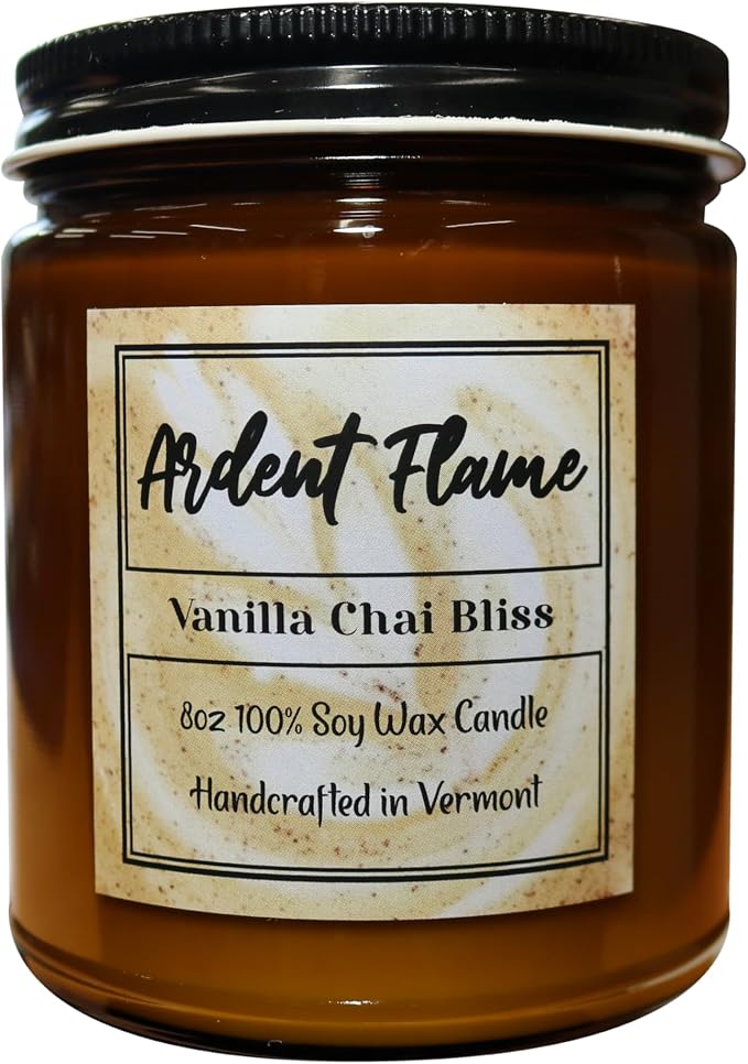 Candles | Vanilla Chai Bliss | 100% Natural Soy Wax Candle for Home Decor | Highly Scented | Premium Fragrance | Handmade in Vermont, USA | 8 oz | Long Lasting | Gift for Women and Men