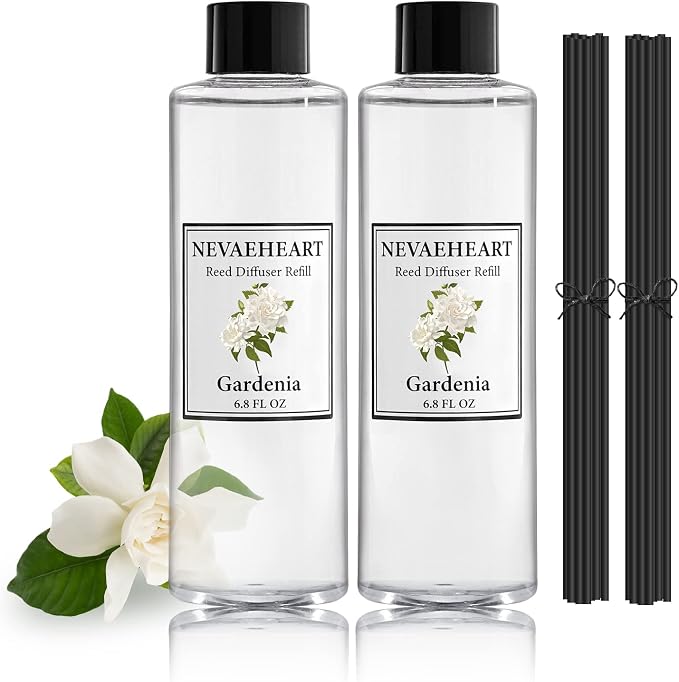 Gardenia Reed Diffuser Oil Refill Set, 6.8 OZ X 2 Pack Home Fragrance for Bedroom, Bathroom Home Decor