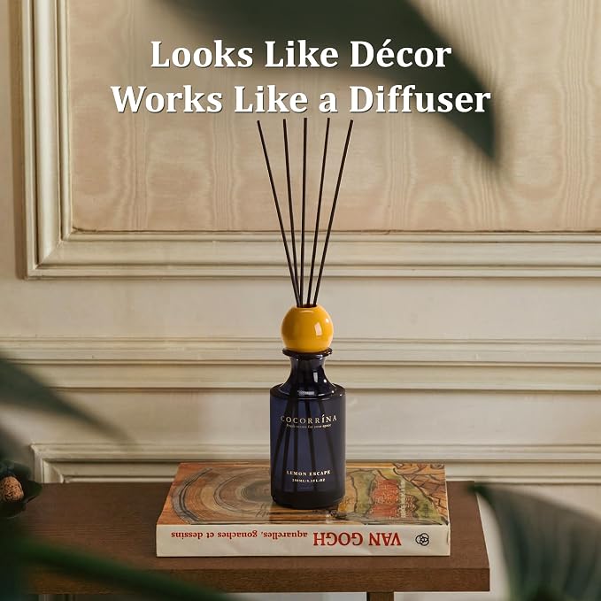 COCORRÍNA Lemon Escape Reed Diffuser 8.5 oz, Home Fragrance Oil Diffuser with 6 Reed Sticks, Long-Lasting Scent for Bathroom, Bedroom & Home Décor