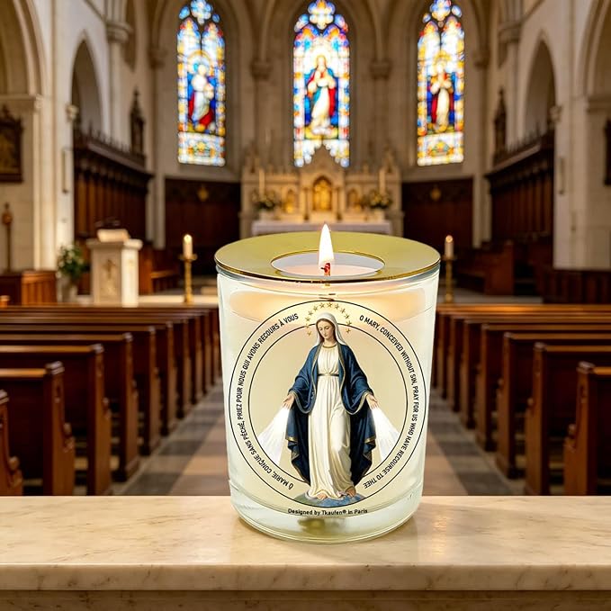 Our Lady of Miraculous Mother (Virgen de la Milagrosa) Devotional Candle 50 Hours│Hand-Poured Natural Soy Wax│Immaculate Conception, Mediatrix of Grace, Devotion, Intimately United with Jesus│3“×3.6”