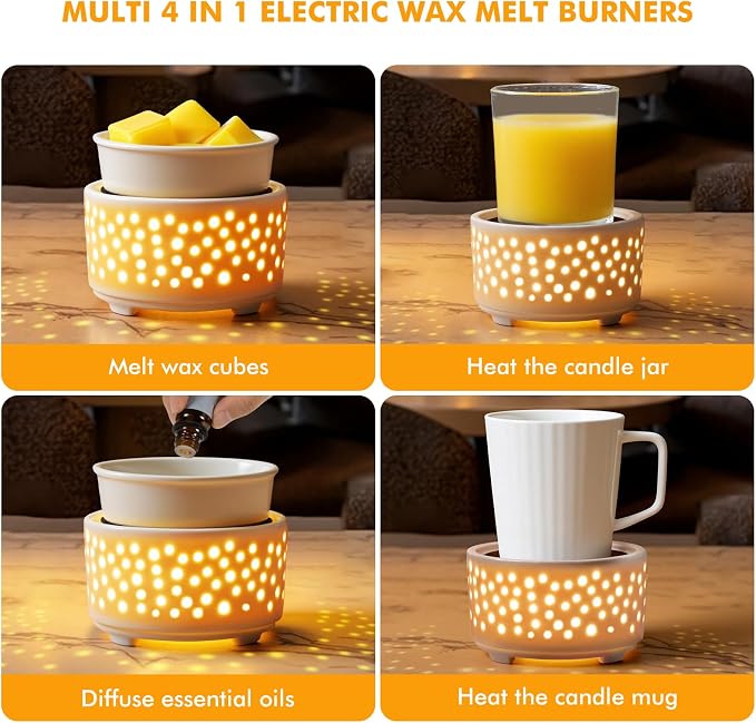 EQUSUPRO Wax Melt Warmer for Scented Wax Melts- Electric 4 in-1 Ceramic Candle Wax Warmer Burner Fragrance Wax Melter for Home Office Bedroom Living Room Decor & Gifts for Women