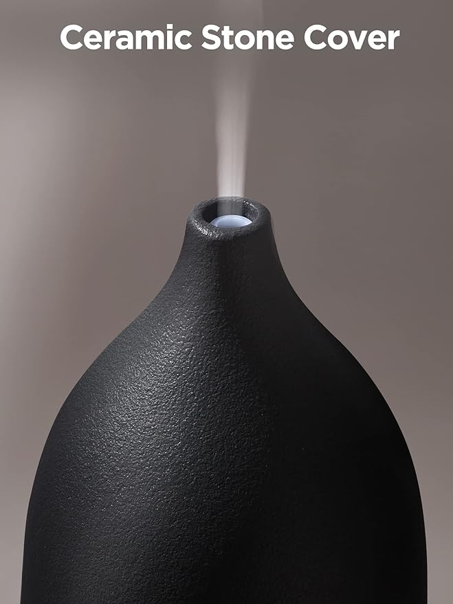 InnoGear Oil Diffuser, 150ML Ceramic Diffuser for Essential Oils Handcrafted Aromatherapy Diffuser Mother's Gift Ultrasonic Cool Mist Humidifier with 2 Mist Modes Waterless Auto Off for Home, Black
