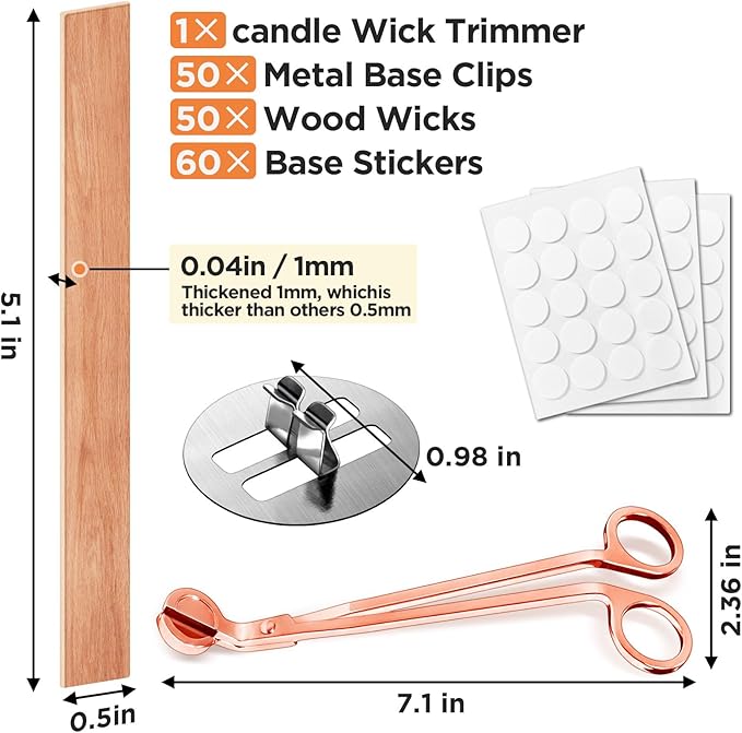 100 Pcs Thickened Wood Wicks, Wood Wicks for Candles Making with Wick Trimmer, Candle Wicks 5.1×0.5×0.04 Inches for DIY Candle-Making, Long Lasting Flame, Easy to Burn (50 Sets)