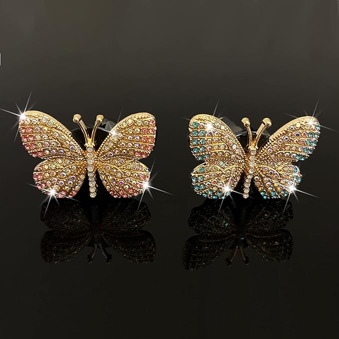 Bling Butterfly Car Air Vent Clip, Cute Rhinestone Air Freshener Clip, Glam SUV Outlet Vent Decorations, Charm Car Inter Decor Accessories for Girls Women (Pink + Blue)