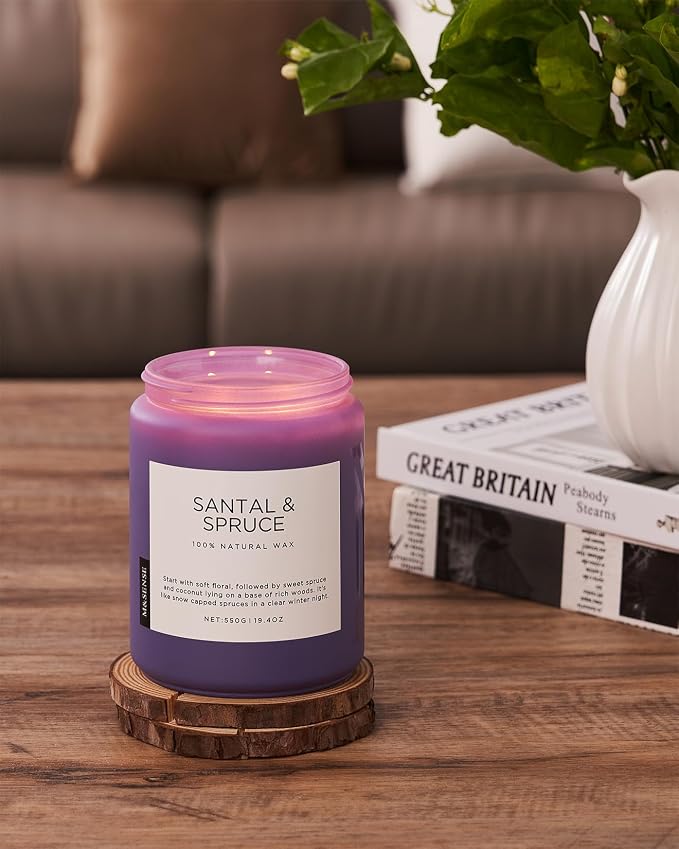 M&SENSE Santalwood Spruce Scented Candles for Home,19.4oz 110 Hour Slow Burning Aromatherapy Candle for Stress Relief Meditation Relaxing SPA Large Candle for Birthday Holiday Gifts