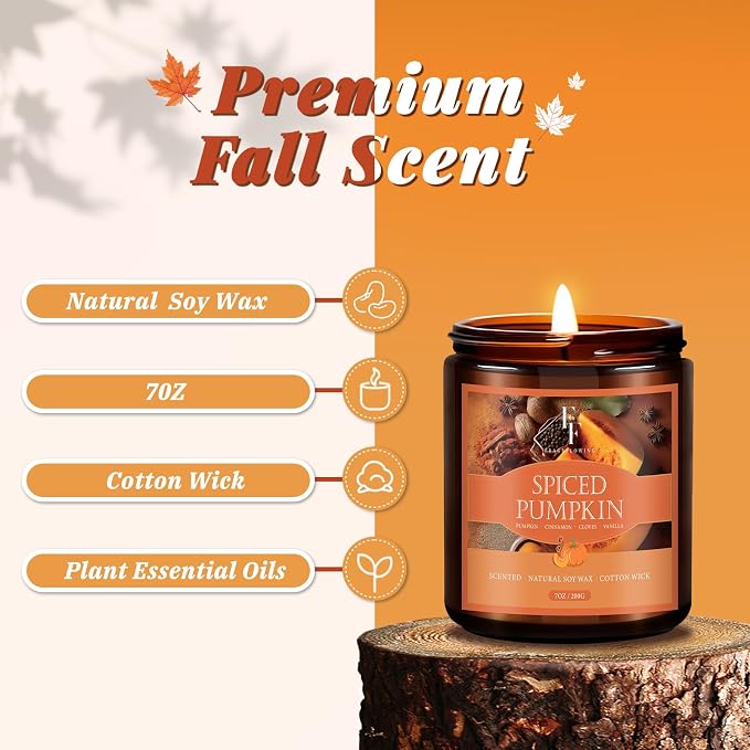 Fall Candles Set, 6 Pack Candles for Home Scented Natural Soy Wax, Autumn Gifts Set for Women Men, Fall Fragrance of Pumpkin/Cinnamon/Vanilla Cupcake/Apple/Harvest/Latte