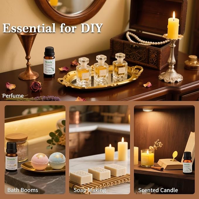 Essential Oils Set Acacia Wood Gift Box - Uplift, Energize, Refresh, Top 8 Aromatherapy Oils for Diffuser Hotel Scent Home Fragrance Candle Making Grapefruit, Peppermint & More 10ml