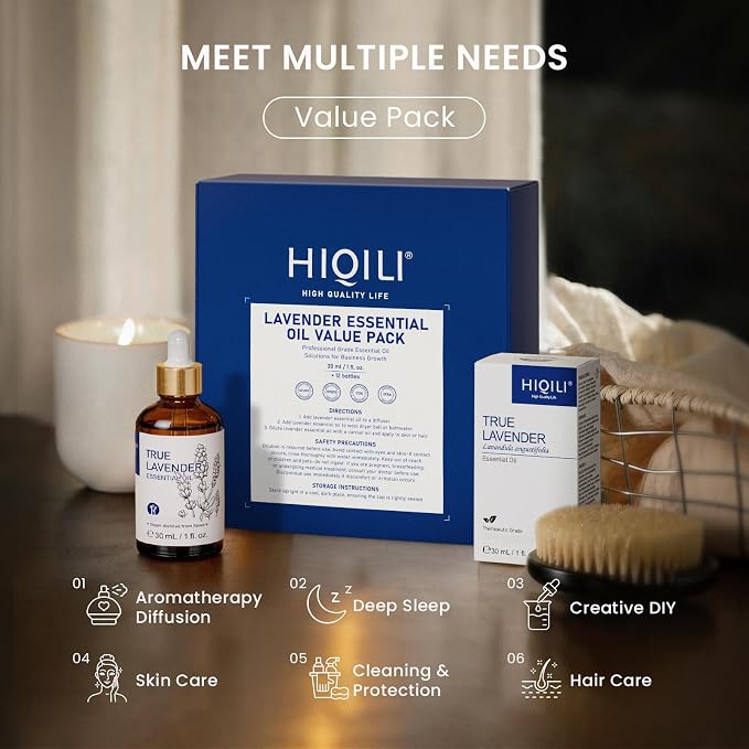 HIQILI Lavender Essential Oil Set-1 fl oz (12 Pack), Bulk Wholesale for Business, for Diffusing, DIY & Body Care, Ideal for Hotel, Beauty Salon, Craft Studio, Holiday Gift & Home Use