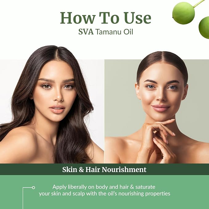 SVA Tamanu Seed Oil - 16 Fl Oz – 100% Natural Cold Pressed Tamanu Oil - for Face, Skin Care, Hair Care, Scalp Massage & Body Massage – Carrier Oil