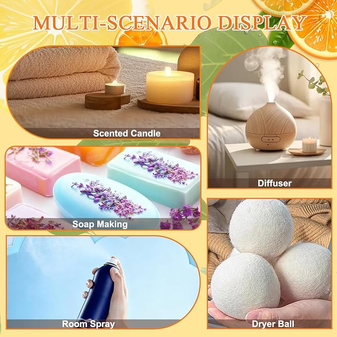 Essential Oil Set, Pure Essential Oils for Diffusers Home, Skin Care, Massage, Aromatherapy, Humidifiers, Fragrance Oil Scents Including Sweet Orange, Bergamot, Lemon, Grapefruit, Citrus, Lime.