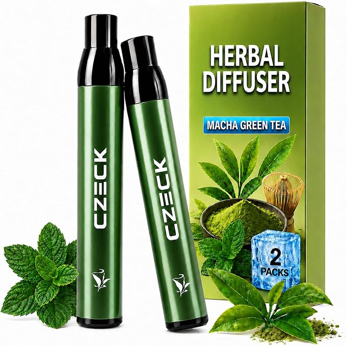 Herbal Diffuser Pen 2 Pack, Macha Green Tea & Mint Personal Aroma Stick, Portable Scent Stick with PCTG Tip & 304 Stainless Steel Tube, Pocket Fresh Aroma Pen for Office, Travel, Gym & Daily Use