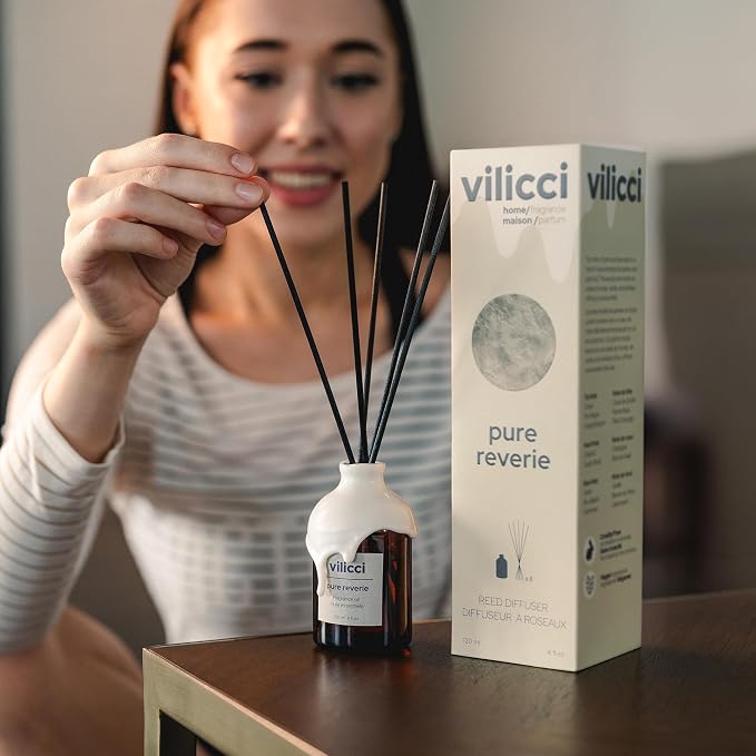 Vilicci Reed Diffuser, Pure Reverie Scent, Strong Home Air Freshener, Long-Lasting Aroma Diffuser for Home and Office Decor, Vegan, Cruelty-Free Oil Ingredients, 3.4 oz (100ml)