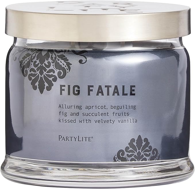 PartyLite Fig Fatale Scented, Notes of Apricot, Green Fig, Peach, Mango, Strawberry and Vanilla,13.2oz 3-Wick Jar Candle, 45 Hour Burn Time, Luxurious Fragrance, Perfect for Gifting