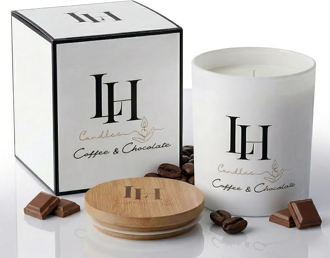 LH Coffee Chocolate Scented Candle 10.6 oz – Highly Scented Soy Candle Natural Non-Toxic Candles for Home Relaxing Stress Relief Gift for Women Strong Coffee and Chocolate Aroma