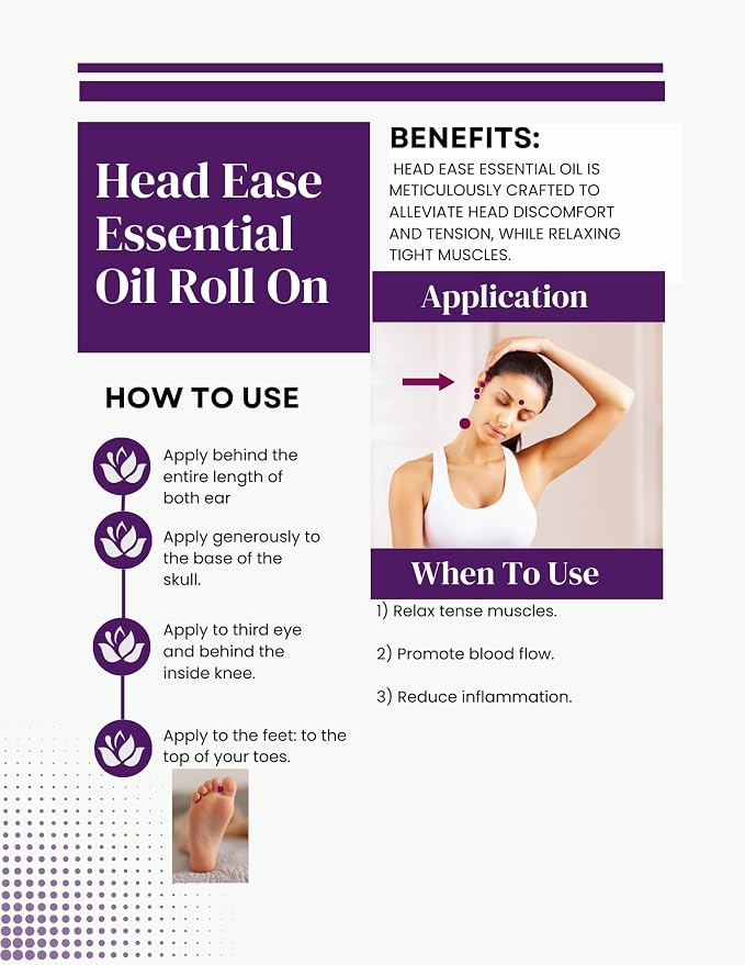 Essential Oil Roll-On – Natural Aromatherapy Blend in a Convenient Roller for Everyday Wellbeing (Head Ease)