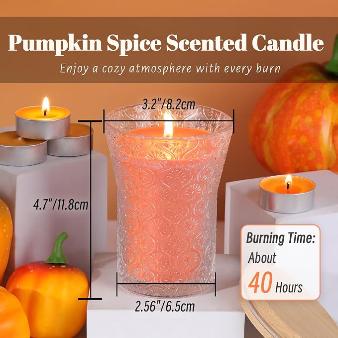 HAVITI Pumpkin Spice Scented Candle, Galentines Valentines Mother's Day Soy Jar Candles Gift for Men Women,8 OZ Aromatherapy Orange Candles for Home Decor