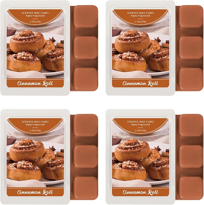 SCENTORINI Wax Melts, Summer Scent Wax Cubes, Cinnamon Roll Scent, Soy Wax for Candle Making, Wax Warmer and Home Fragrance, Pack of 4