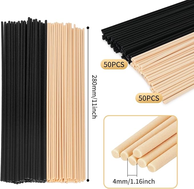 11 inch Diffuser Sticks 100 Pack, Diffuser Reeds Sticks Refill for Home and Bathroom, Diffuser Reeds Sticks for Scented Diffuser Nude&Black