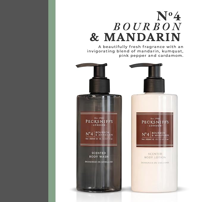 Pecksniffs Mens Bathing Duo Collection – Bourbon & Mandarin Scented Body Wash and Body Lotion Gift Set, 2 x 250ml
