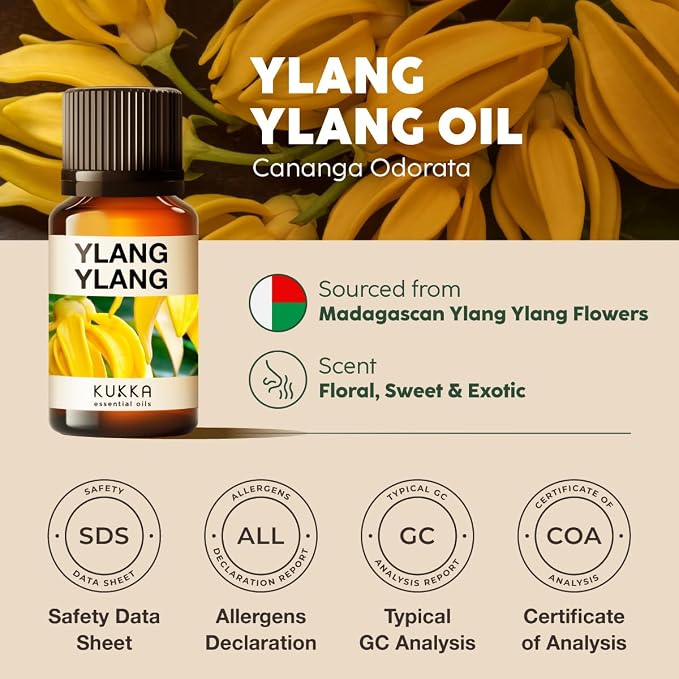 100% Pure Ylang Ylang Oil - 0.34 Fl Oz Ylang Ylang Essential Oil for Hair, Skin, Diffuser, Aromatherapy & DIY Soap Making Scent